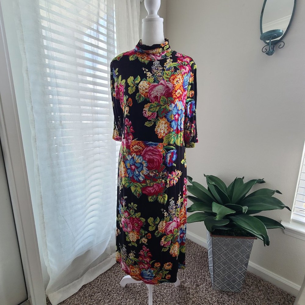 Ett Twa Anthropologie Women's Coreyell Floral Jersey Turtleneck Dress